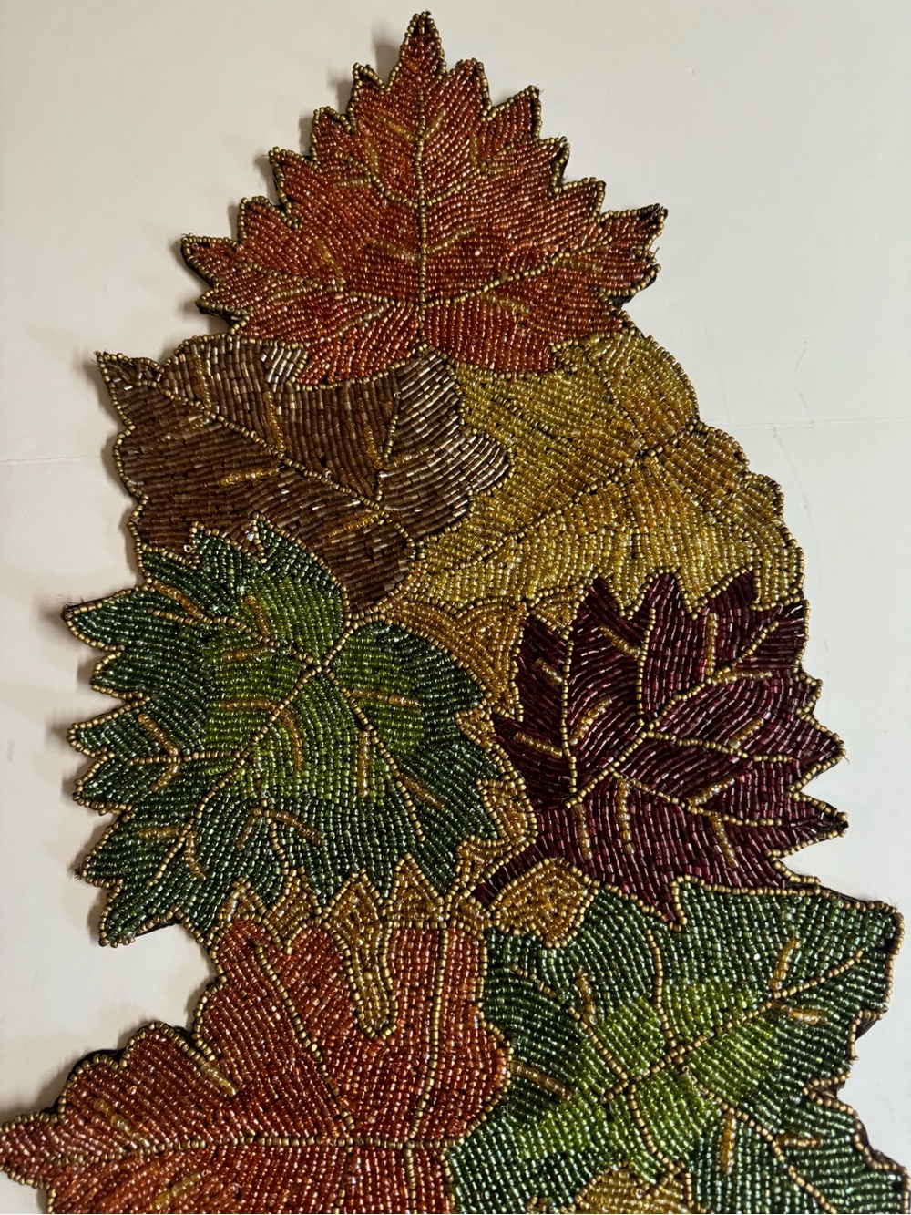 Pier 1 Imports Discontinued Heavily Beaded Green/Plum/Brown/Orange Table Runner - Picture 6 of 12